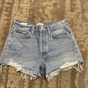 Agolde Light Wash Frayed Hem Denim Shorts